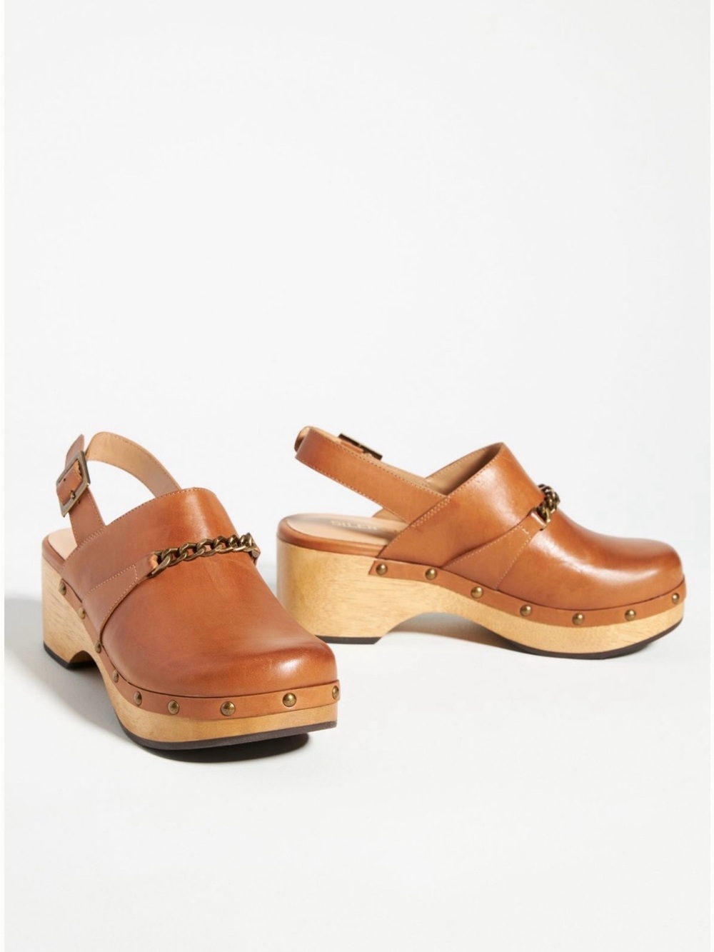 Silent D Leather Chain-Trim Slingback Clogs in Honey